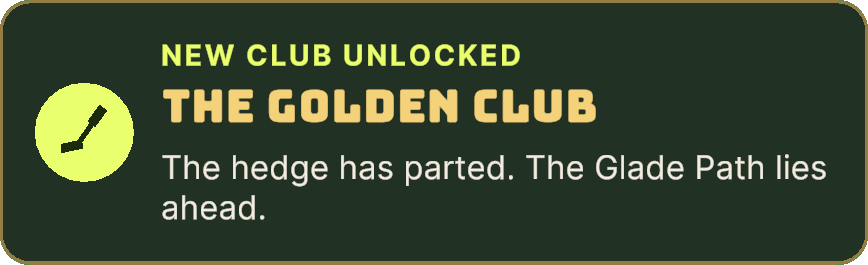 In-game milestone card: New club unlocked — The golden club.