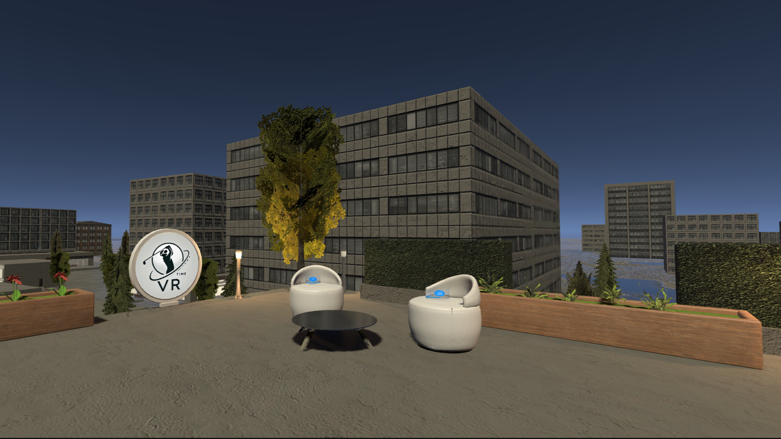 A player lining up a putt beside glowing lanterns.