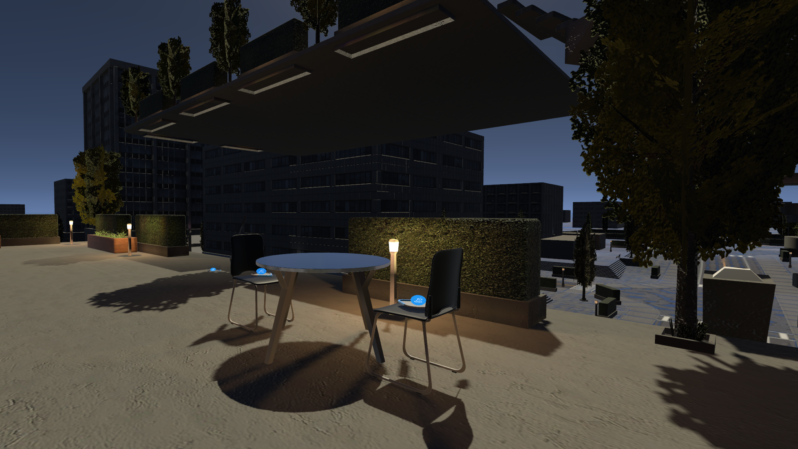 A panoramic view of a Tee Time VR course at sunset.